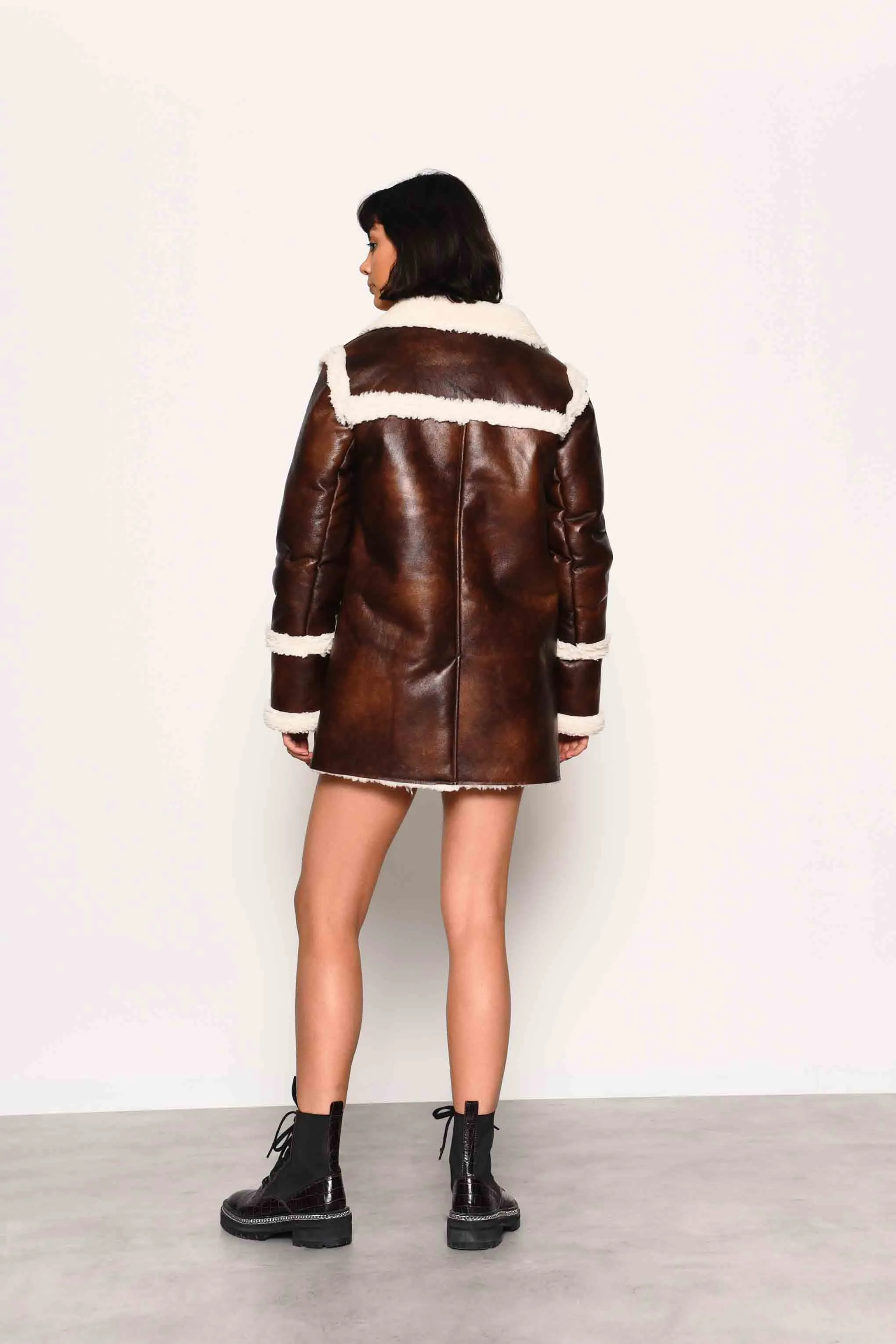 Glamorous Brown Faux Leather Shearling Jacket