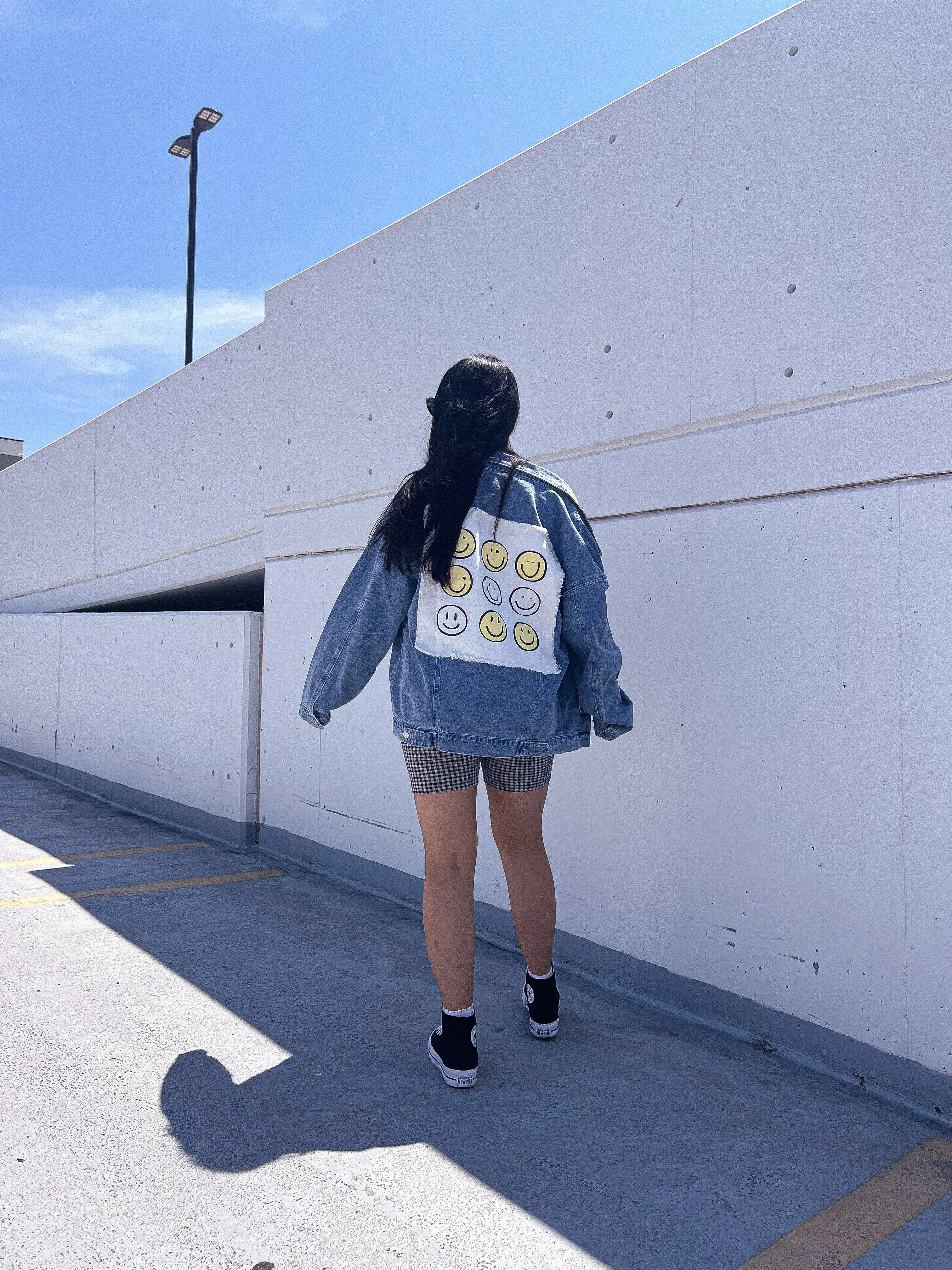 happy patched denim jacket