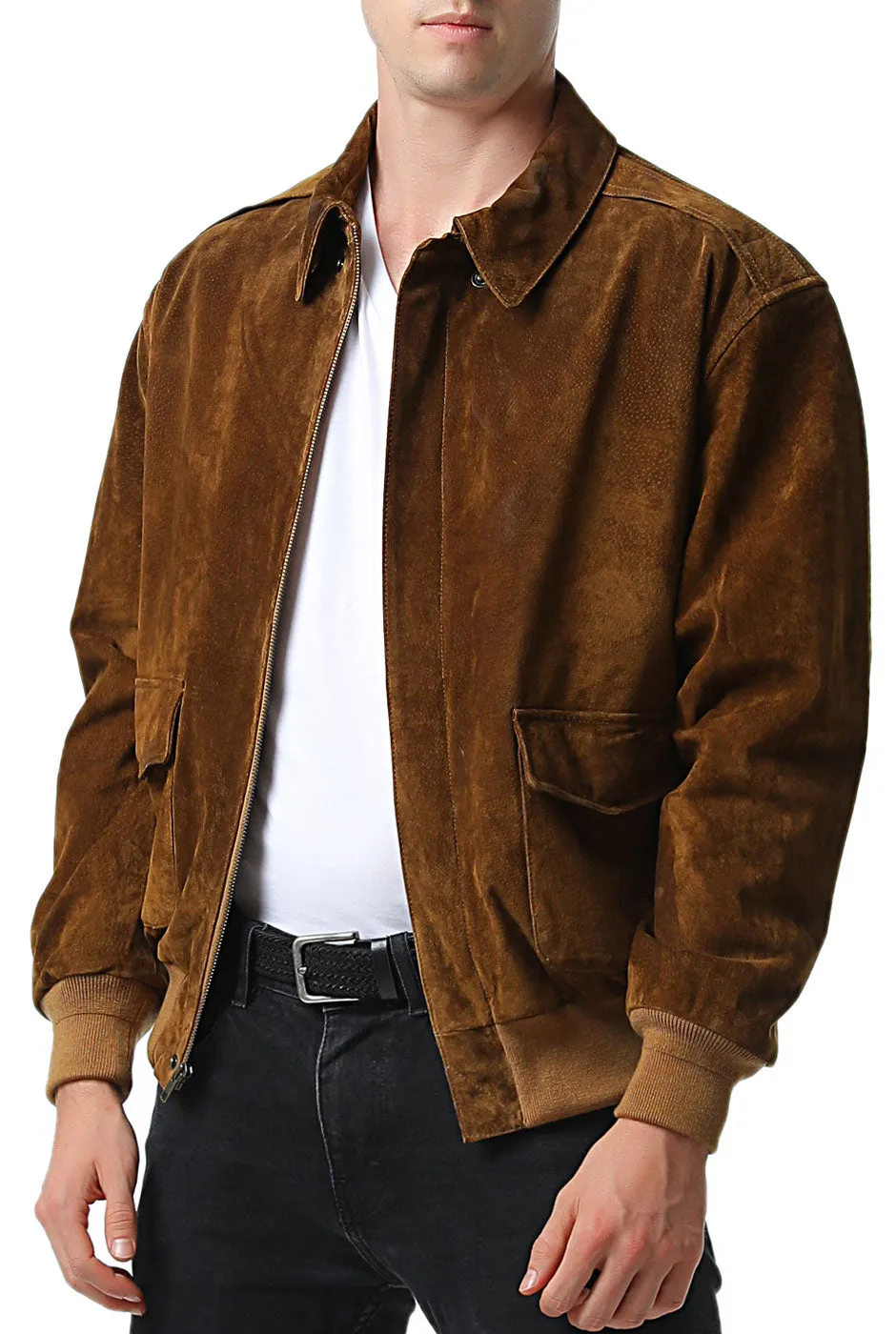 Landing Leathers Men Air Force A-2 Suede Leather Flight Bomber Jacket