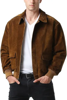 Landing Leathers Men Air Force A-2 Suede Leather Flight Bomber Jacket