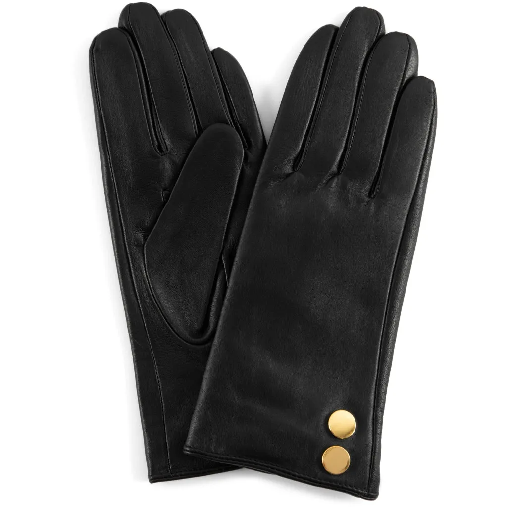 Leather gloves with beautiful buttons / 14892 - Gold