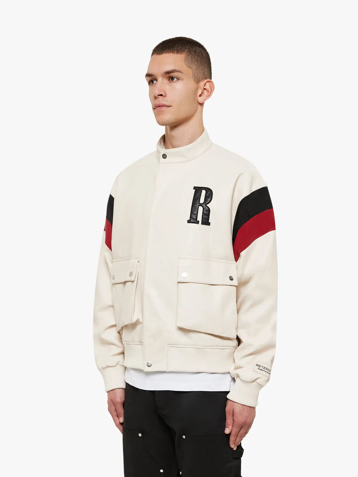 LEATHER RACING JACKET - CREAM