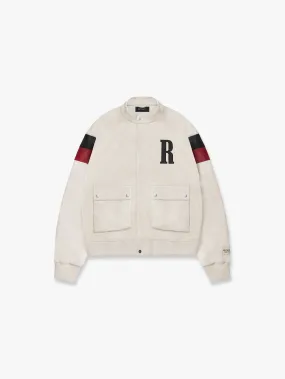 LEATHER RACING JACKET - CREAM