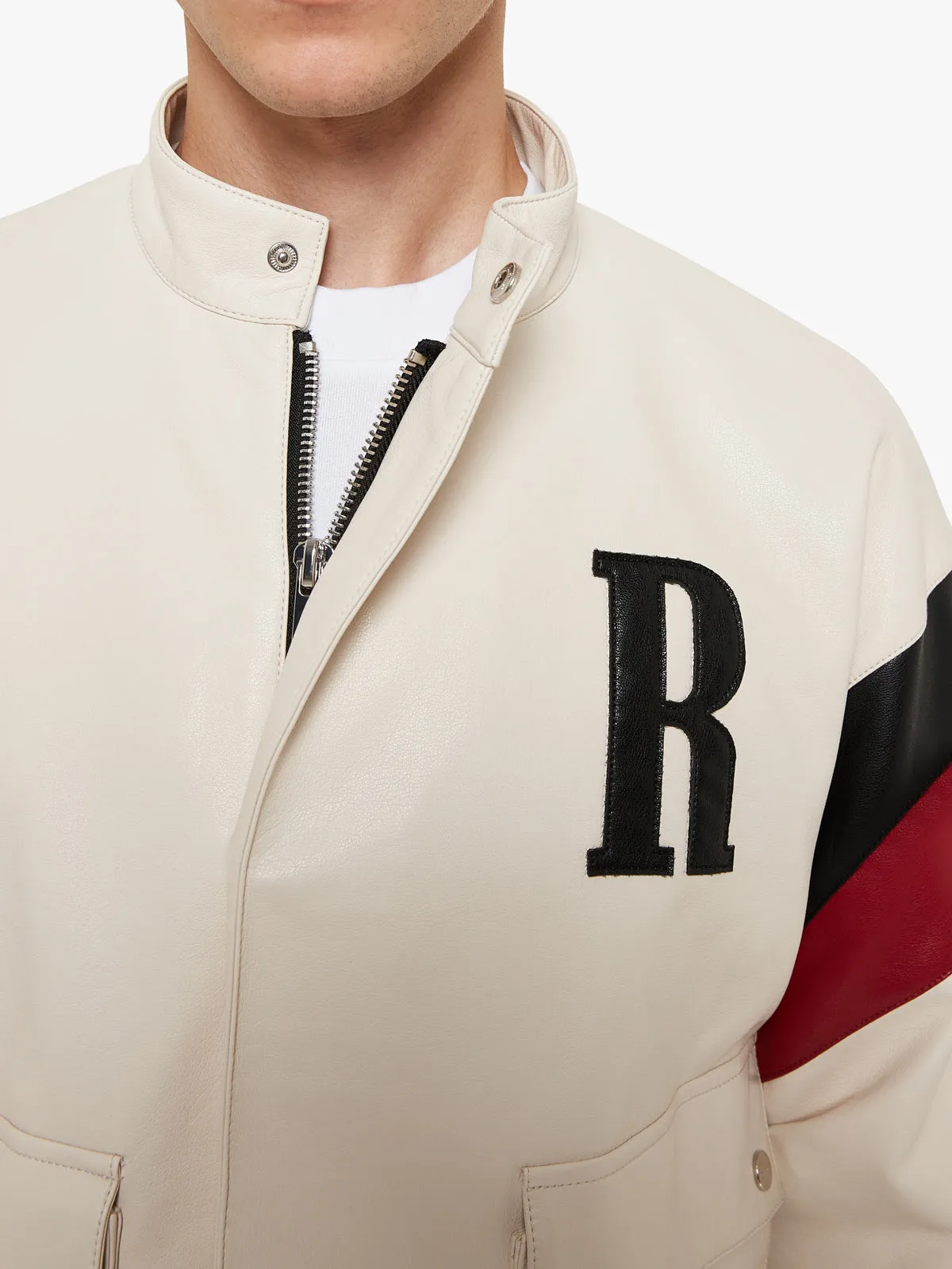 LEATHER RACING JACKET - CREAM