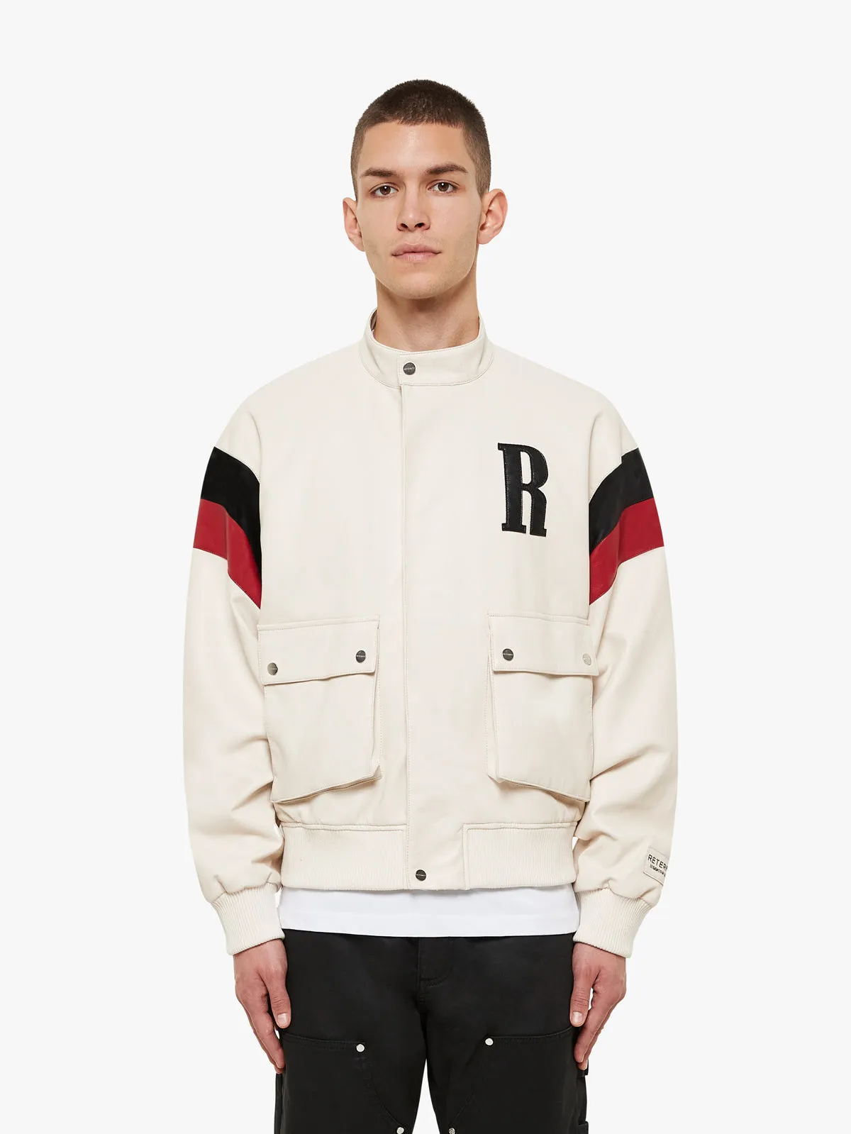 LEATHER RACING JACKET - CREAM