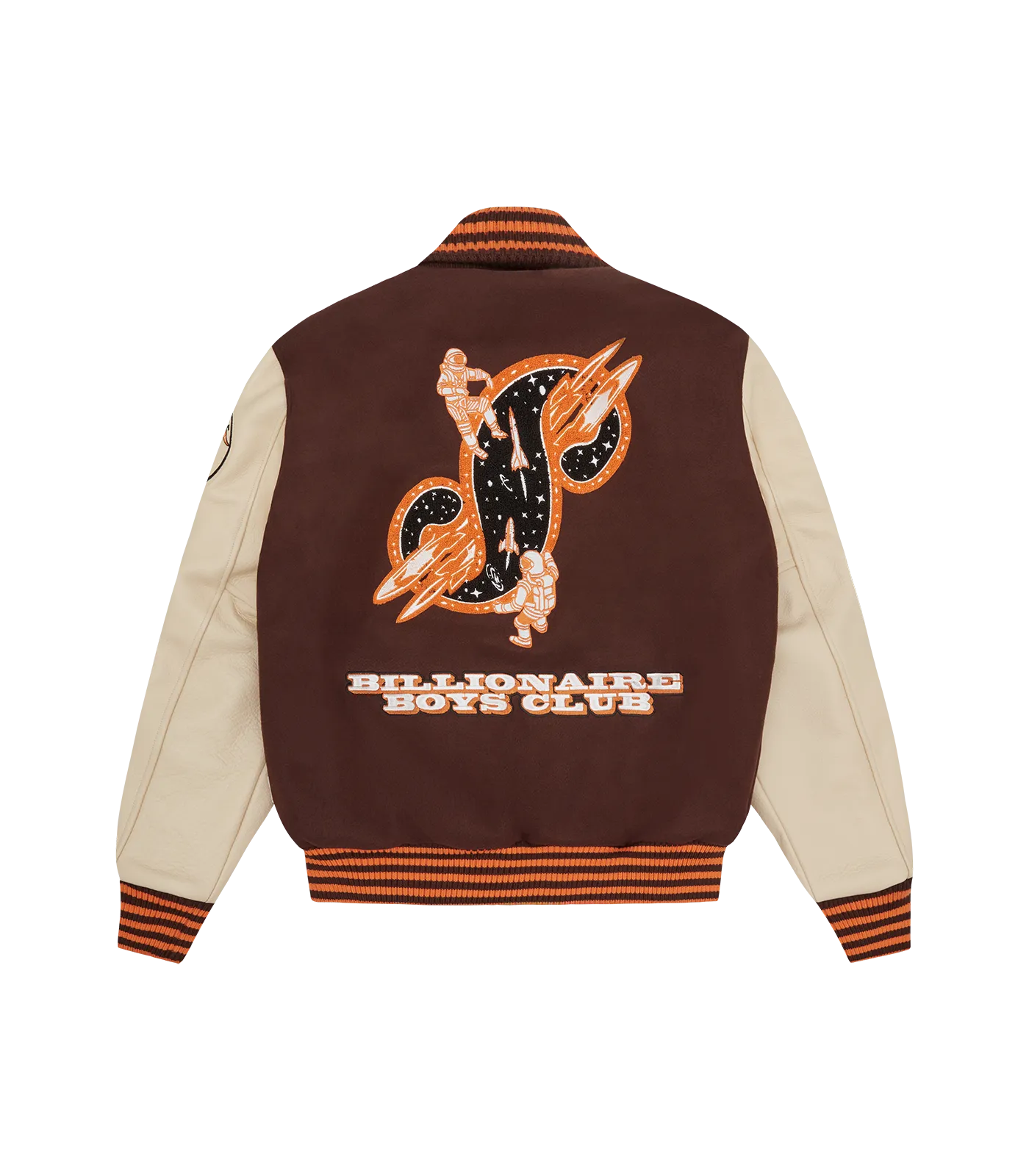 LEATHER SLEEVE GALAXY VARSITY JACKET - BROWN