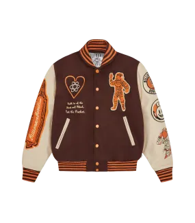 LEATHER SLEEVE GALAXY VARSITY JACKET - BROWN