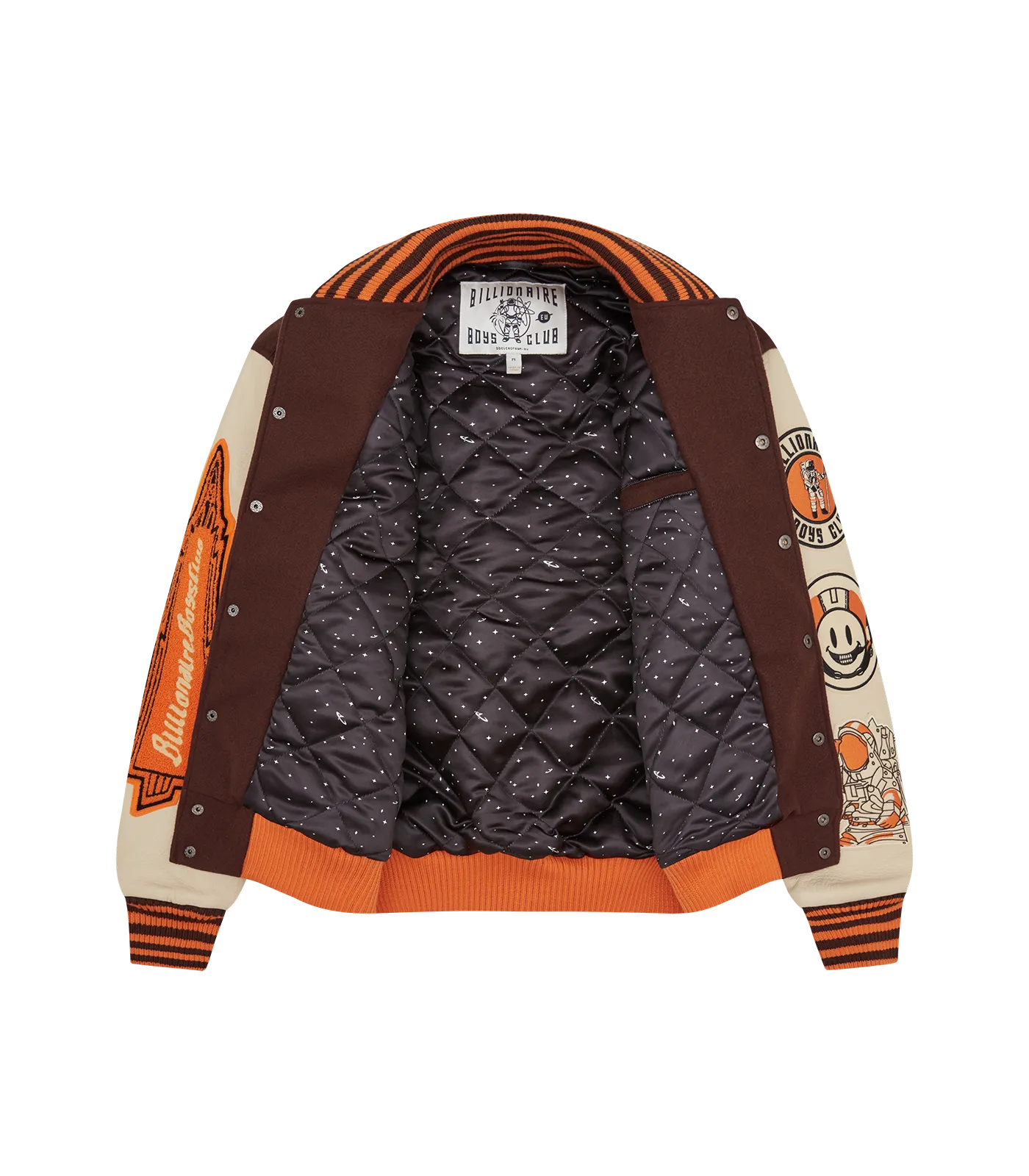 LEATHER SLEEVE GALAXY VARSITY JACKET - BROWN