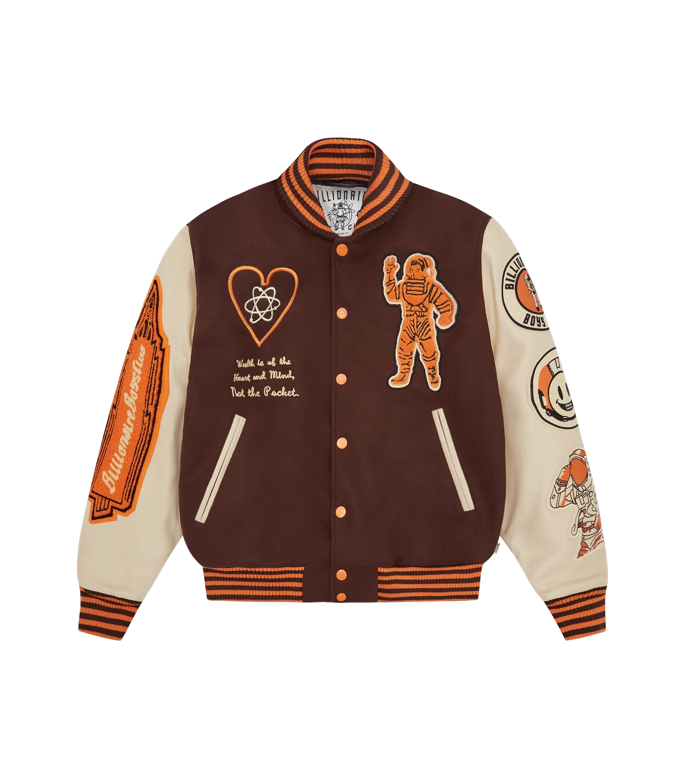 LEATHER SLEEVE GALAXY VARSITY JACKET - BROWN