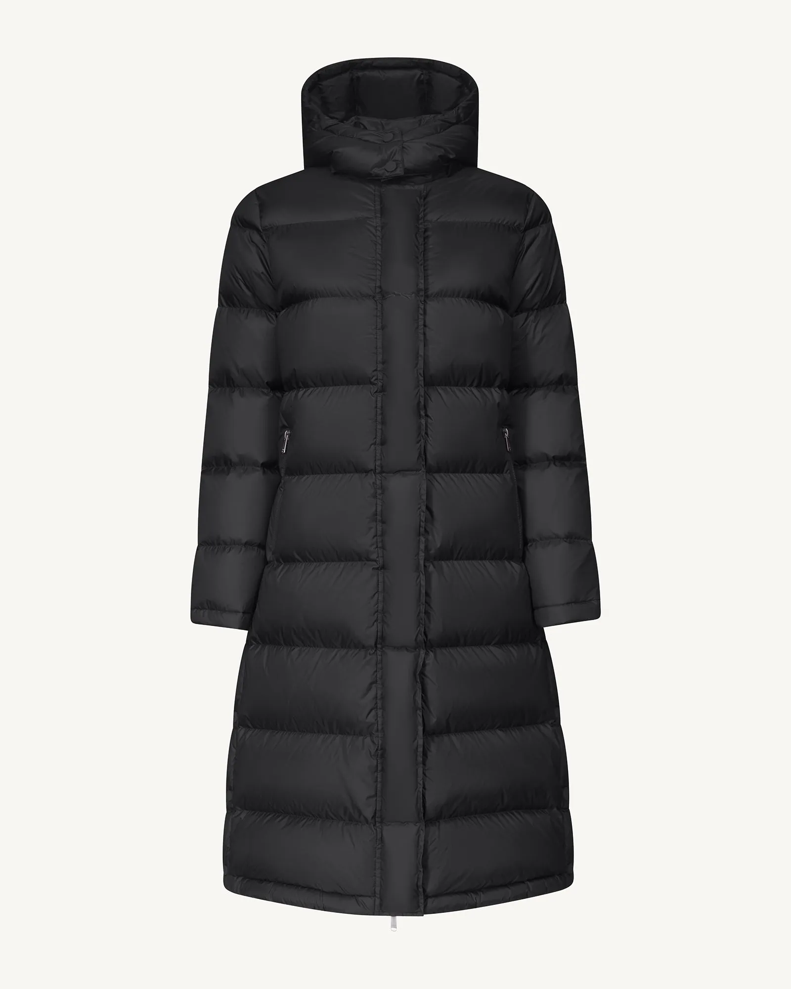 Karachi Black Long Hooded Down Jacket - Optimal Title for E-commerce Product