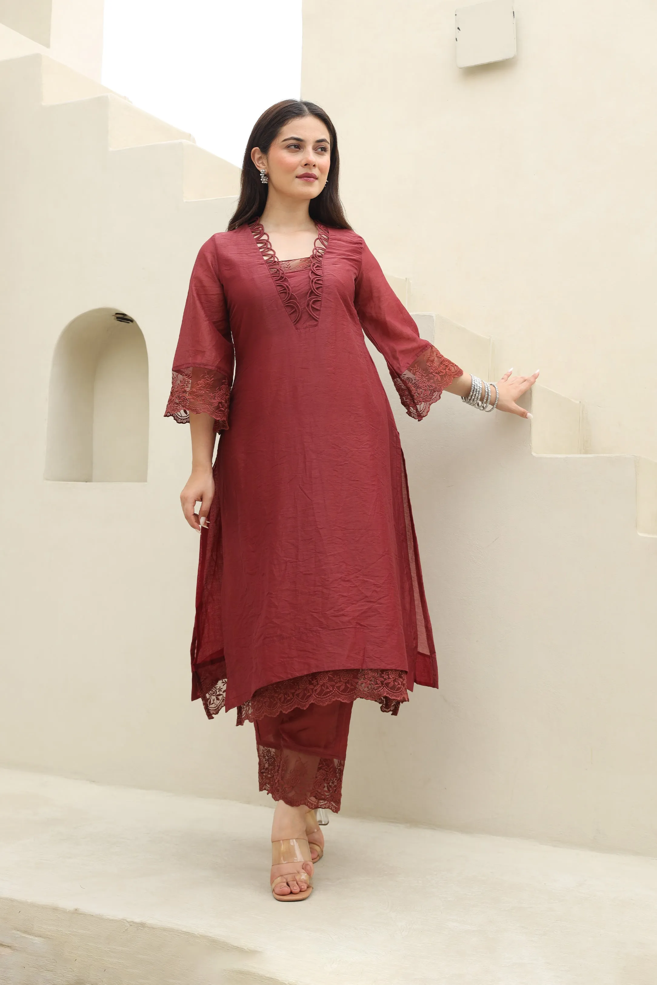 Maroon Elegance Chanderi Suit Set