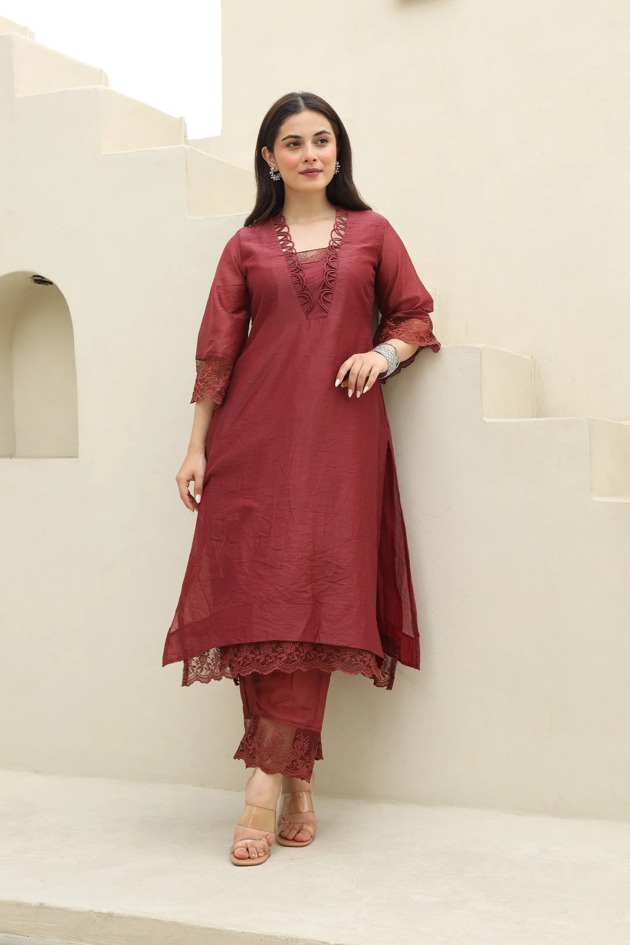 Maroon Elegance Chanderi Suit Set