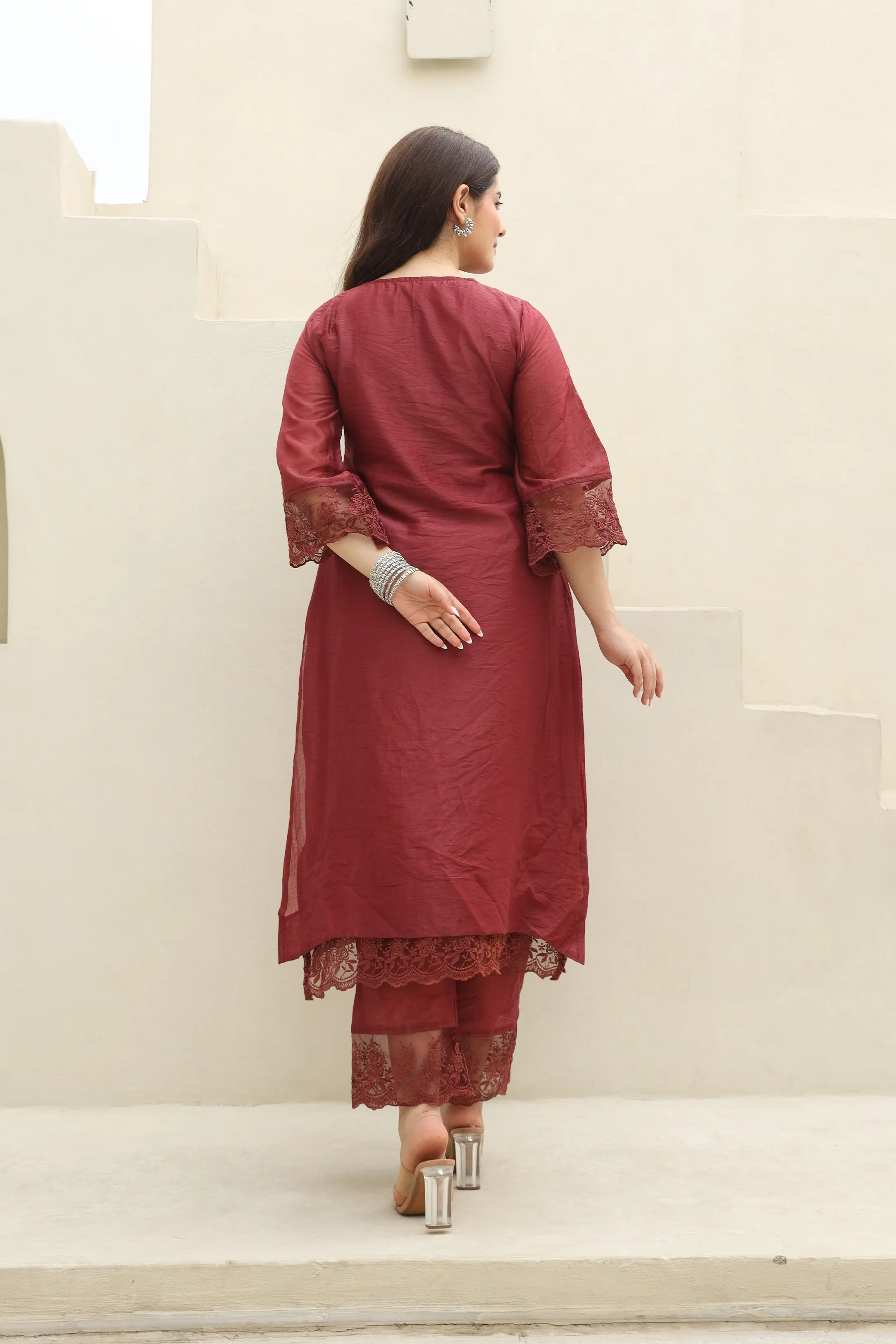 Maroon Elegance Chanderi Suit Set