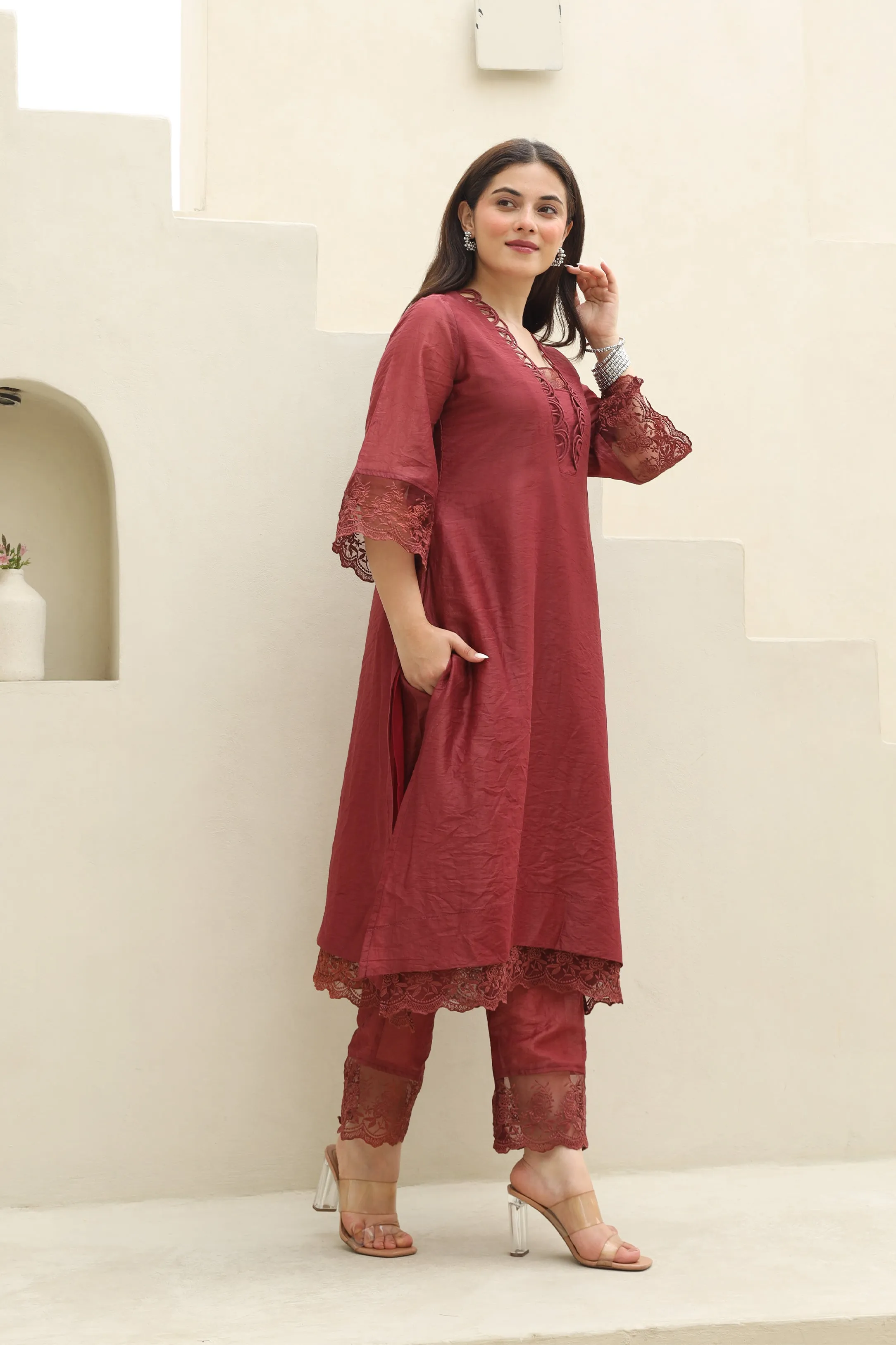 Maroon Elegance Chanderi Suit Set