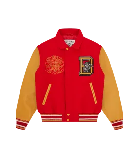 MASCOT LEATHER SLEEVE VARSITY JACKET - RED