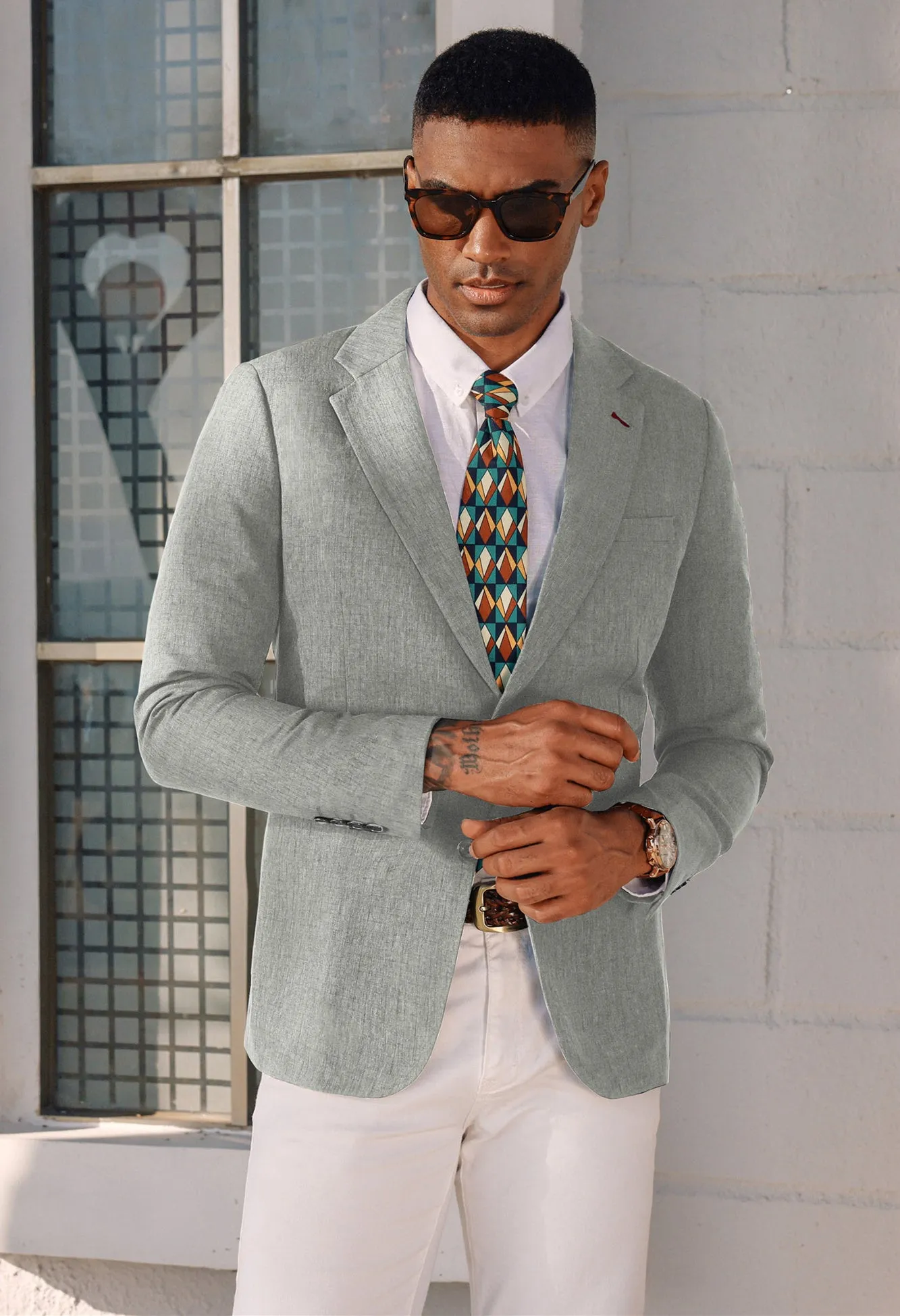 Men Notch Lapel Blazer Coat Casual Two Buttons Back Slit Suit Coats