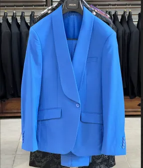 Mens blue suit, Shawl Lapel solid blue suit