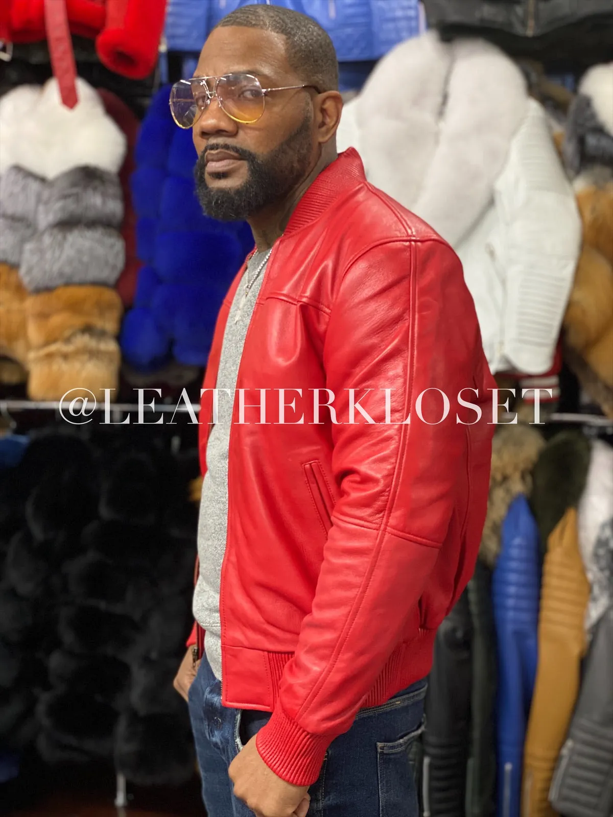 Men's Classic Baseball Leather Jacket Red