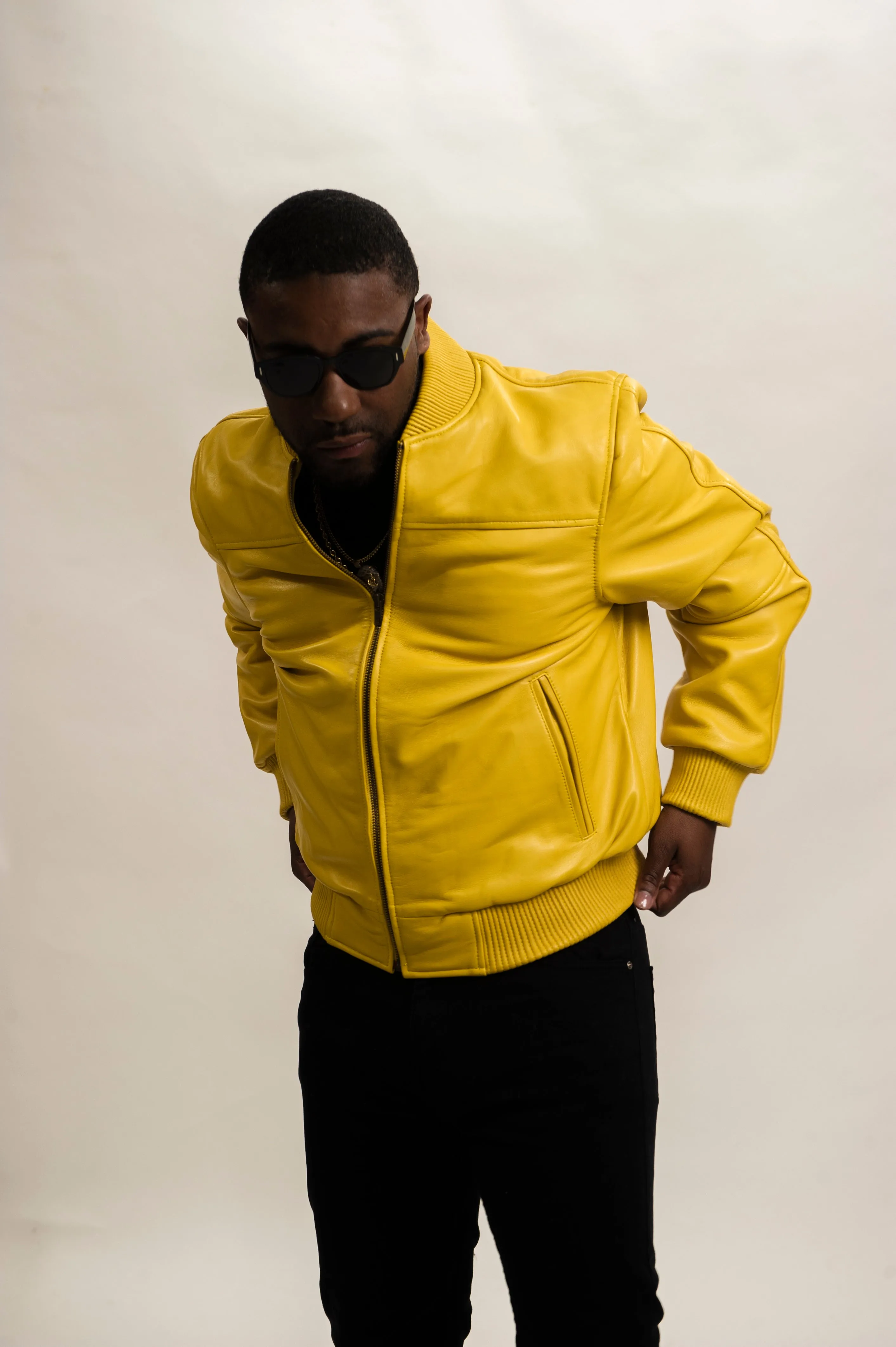 Men's Classic Leather Baseball Jacket [Yellow]