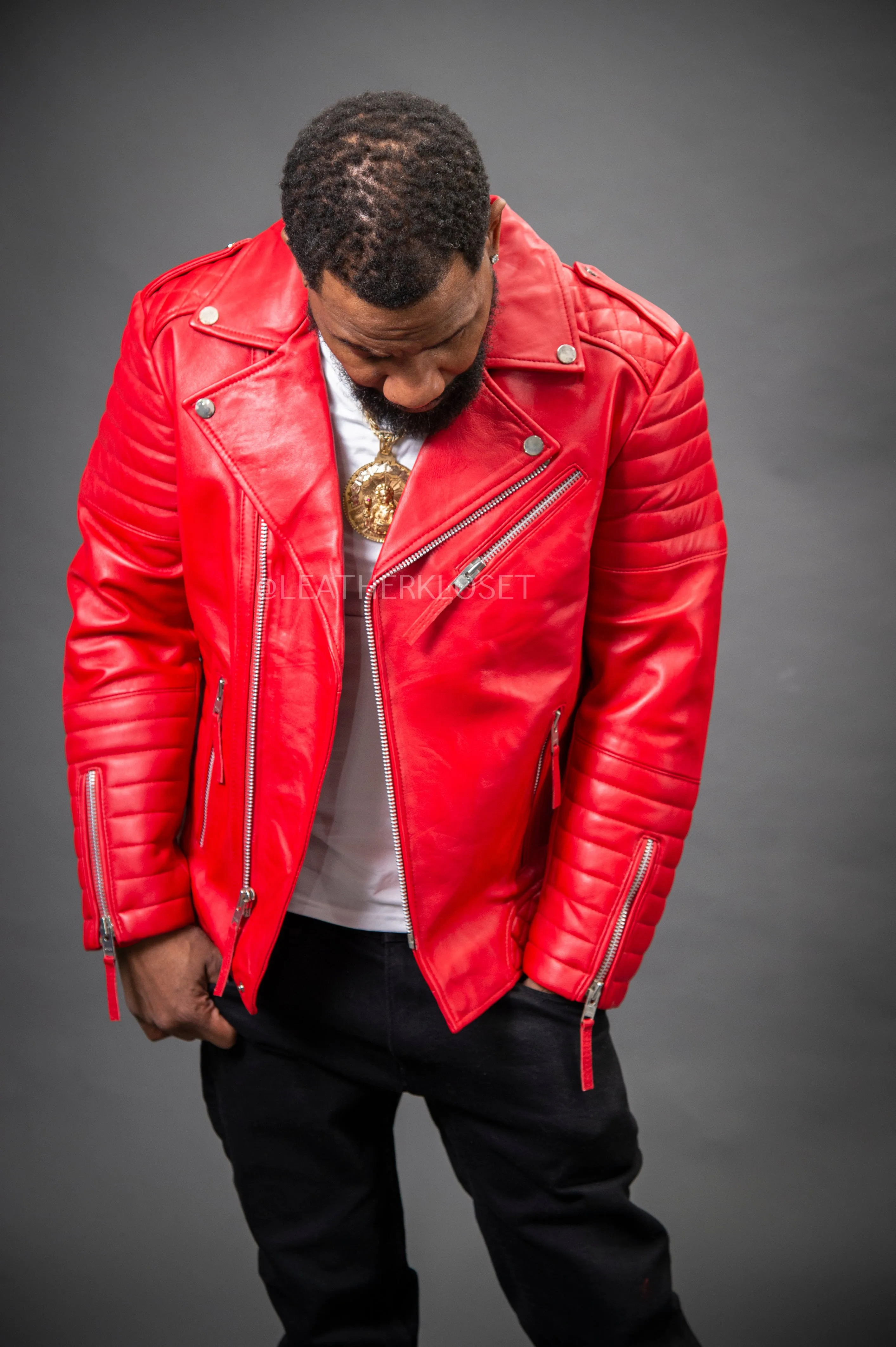 Men's Jay Biker Leather Jacket [Red]