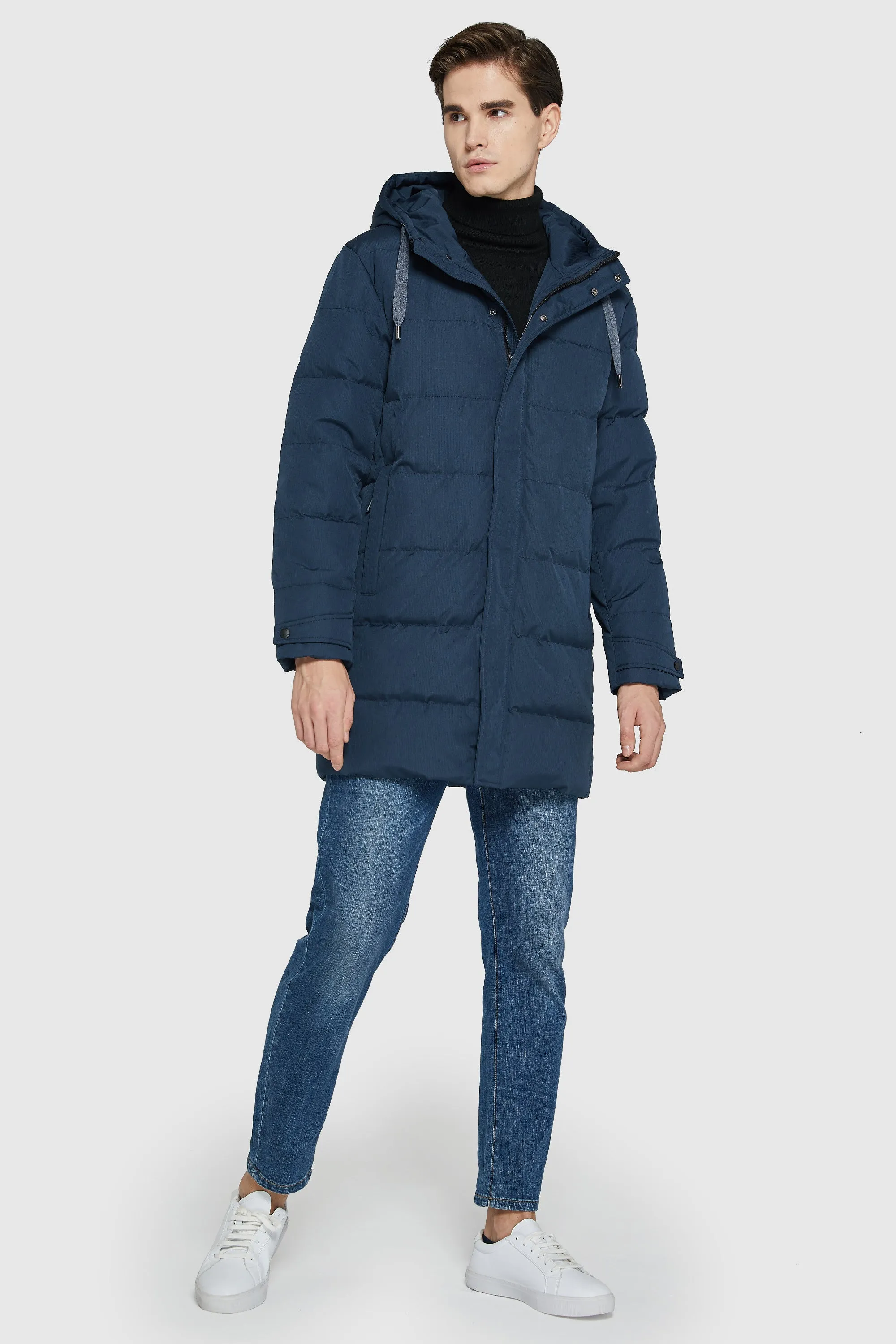 Mid-Length Warm Hooded Puffer Down Jacket