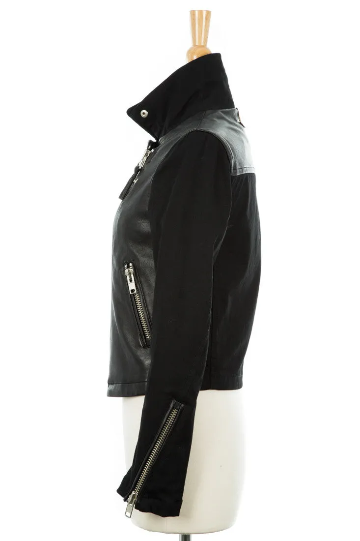 Minella Leather & Canvas Biker Jacket