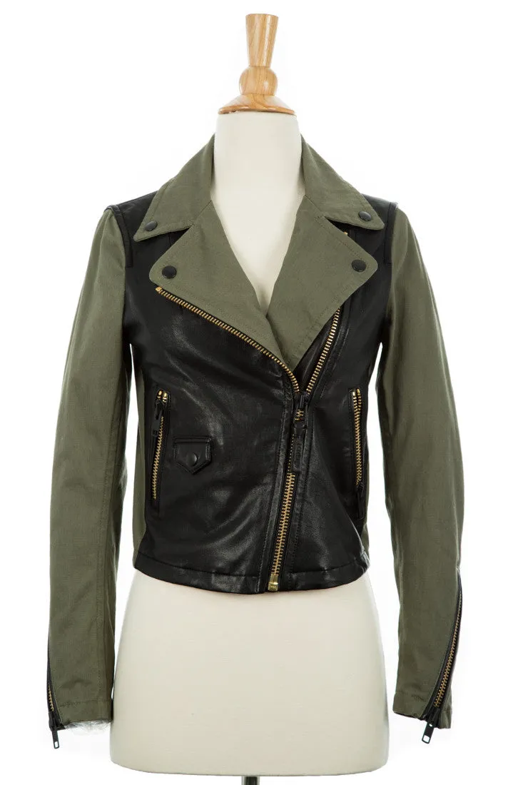 Minella Leather & Canvas Biker Jacket