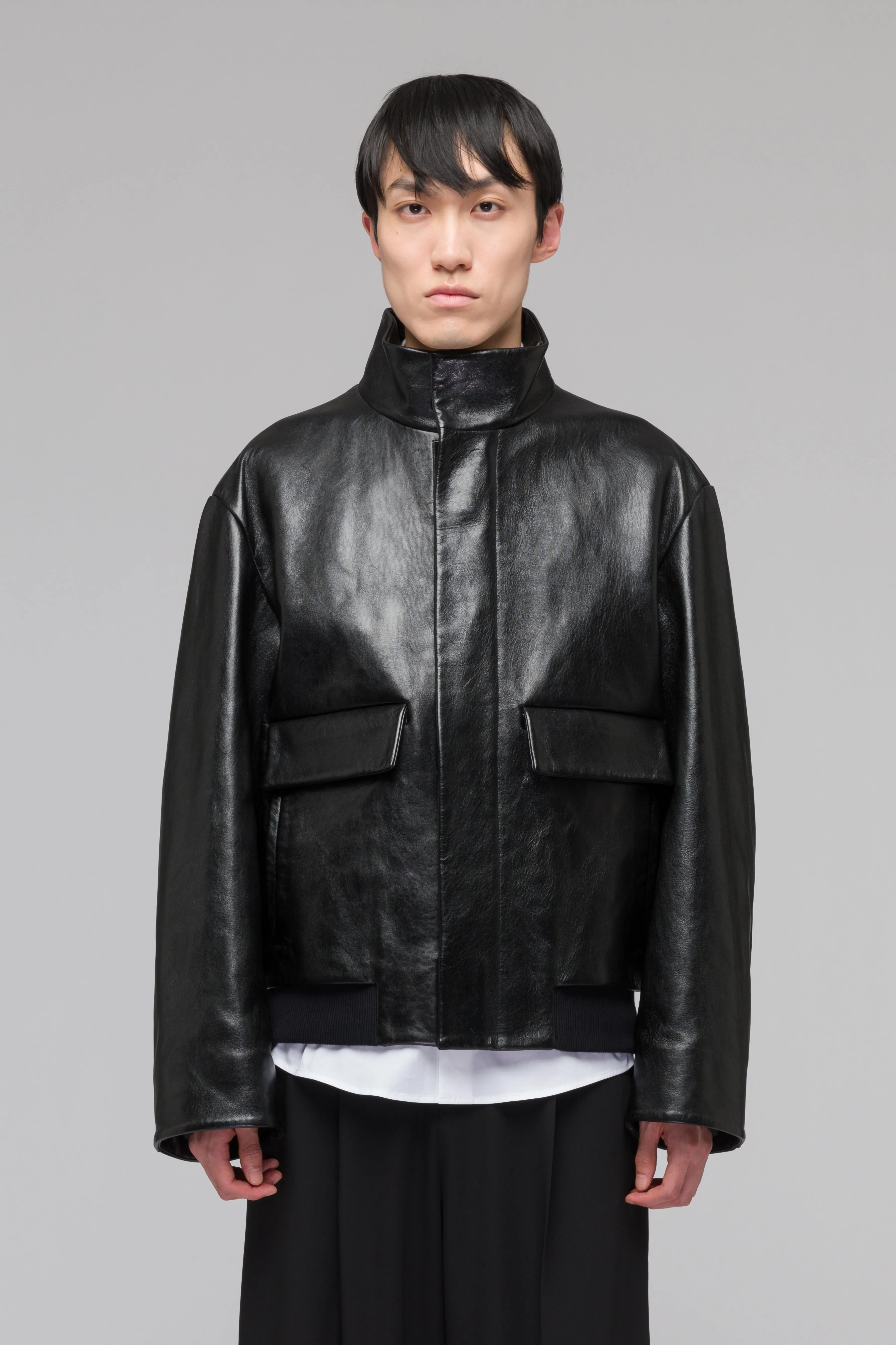 ''OFFICERS''  Leather Jacket Black