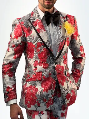 Red prom suit, Flower suit red