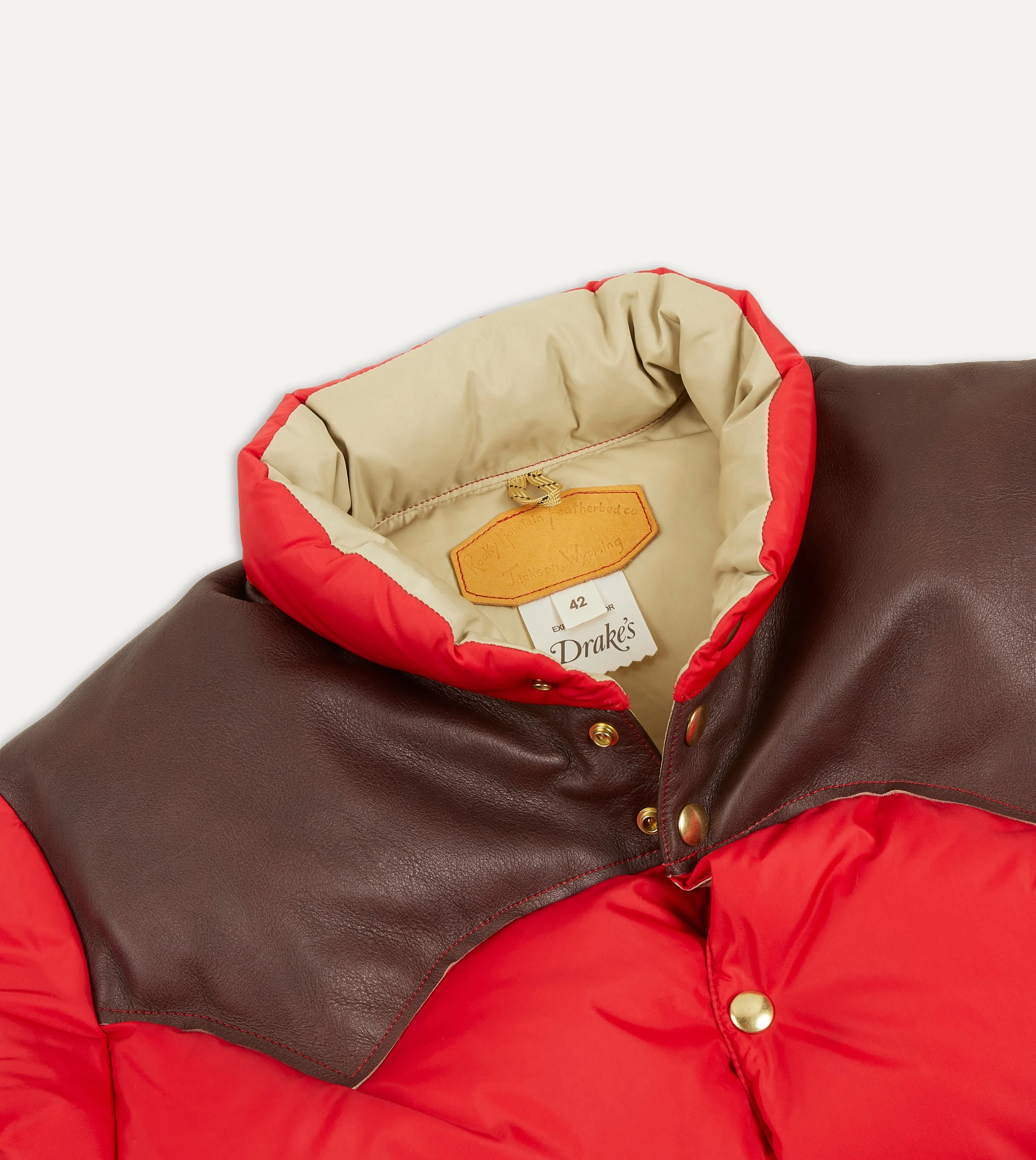 Rocky Mountain Featherbed for Drake's Red Nylon Leather Christy Down Jacket