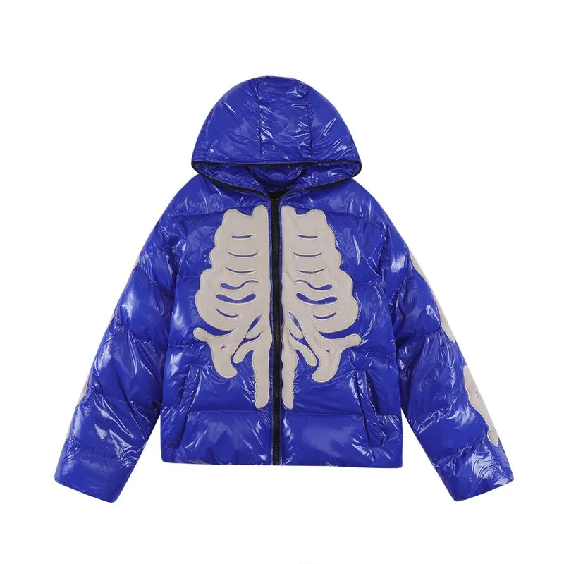 Skeleton Embroidery Leather Puffer Jacket