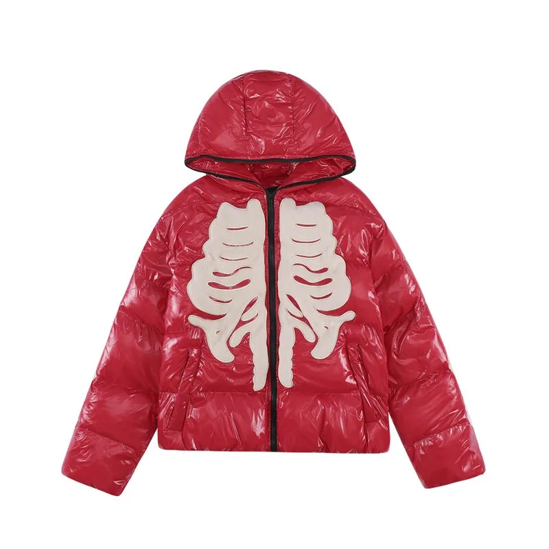 Skeleton Embroidery Leather Puffer Jacket