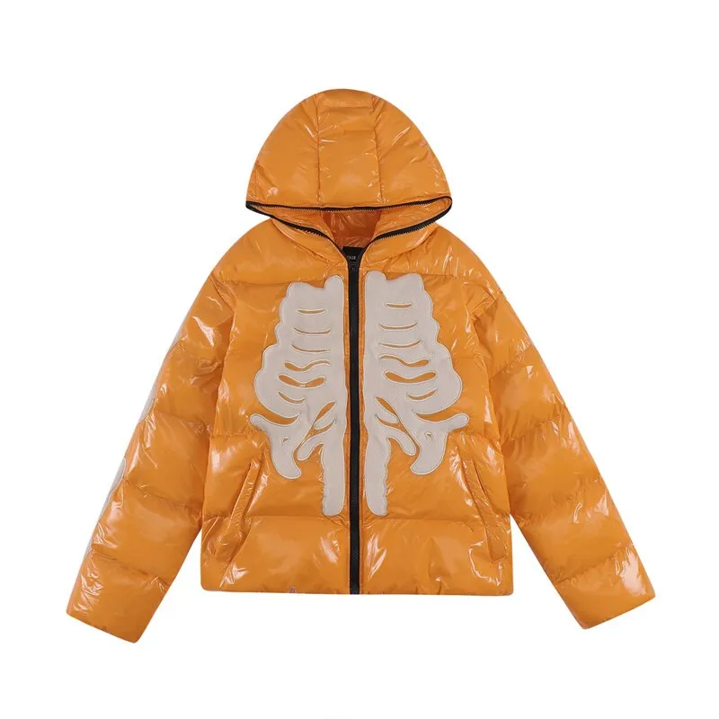 Skeleton Embroidery Leather Puffer Jacket