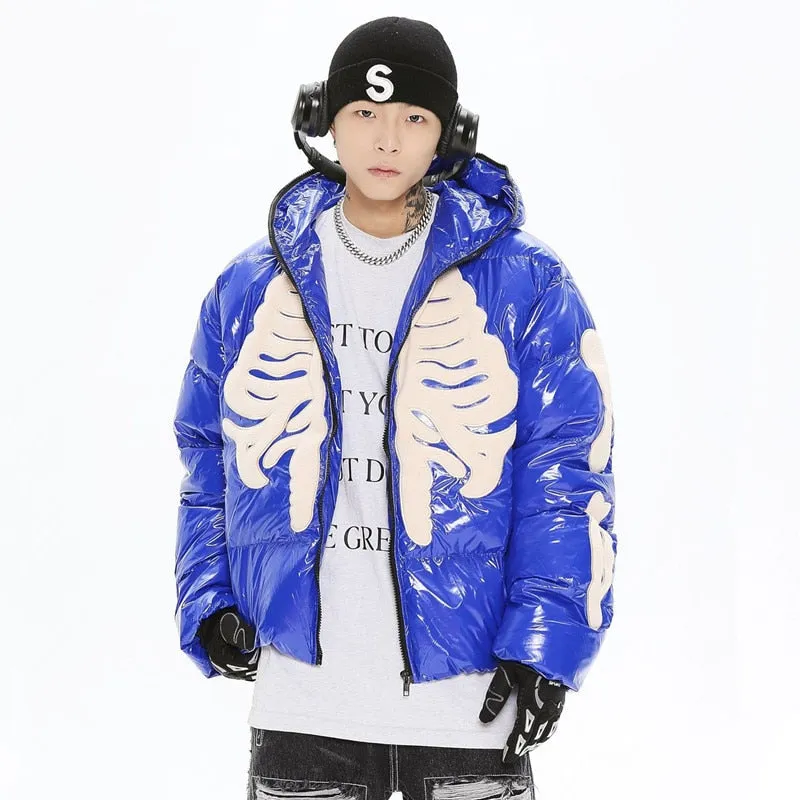 Skeleton Embroidery Leather Puffer Jacket