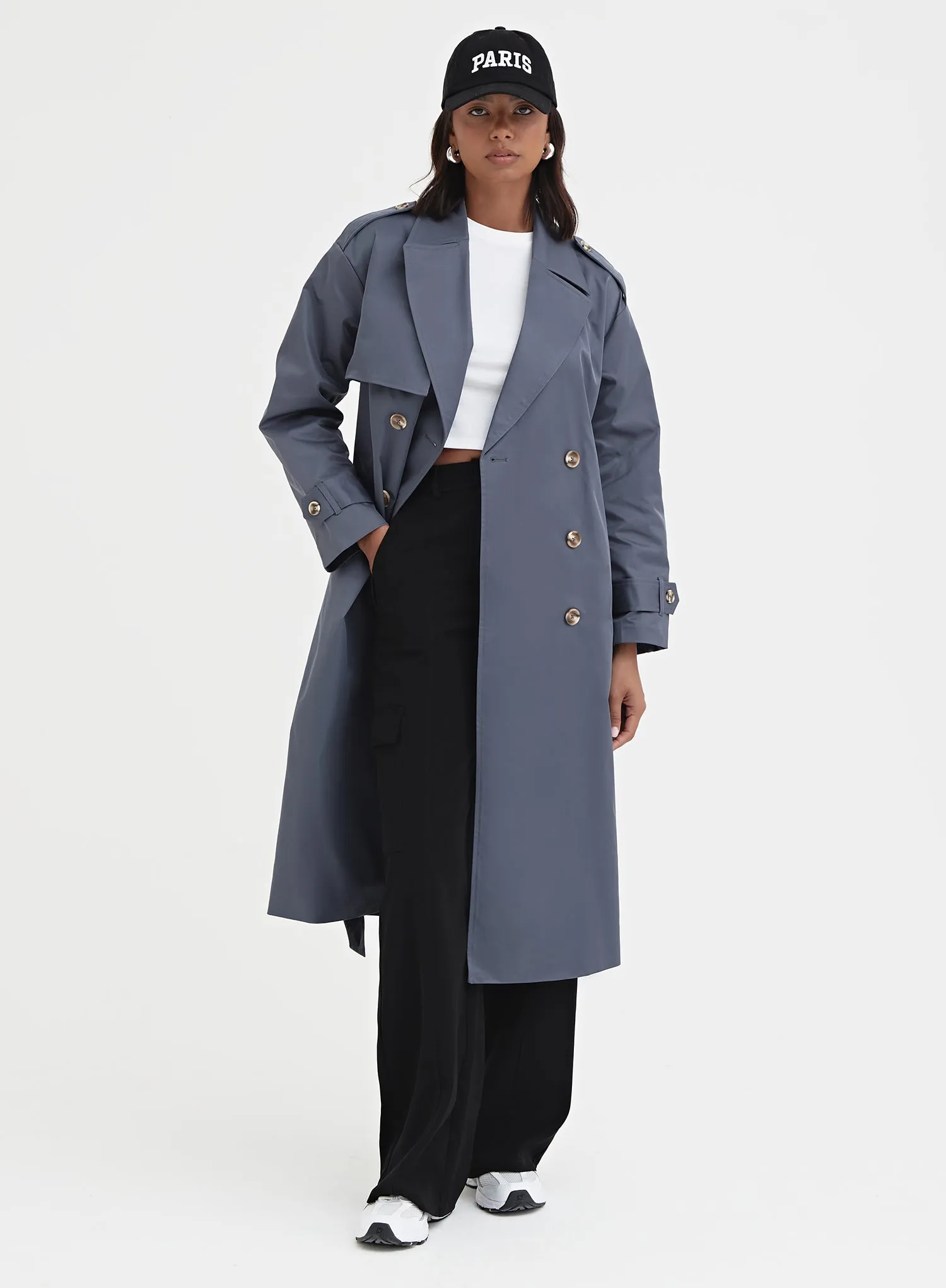 Slate Blue Belted Trench Coat - Lille