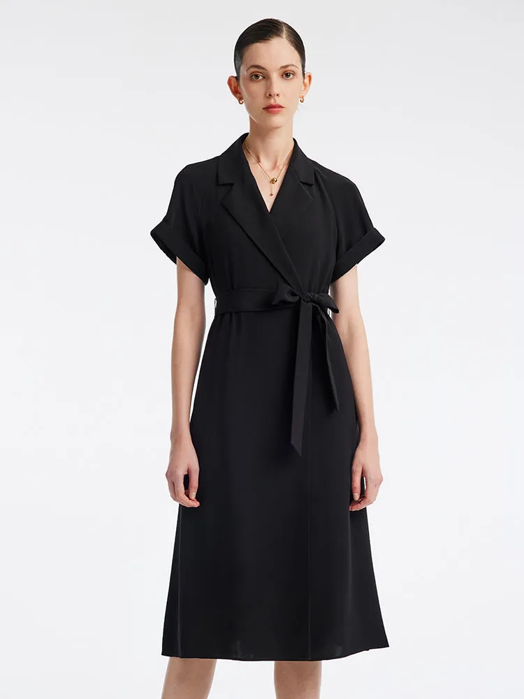 Triacetate Black Notched Lapel Trench Coat