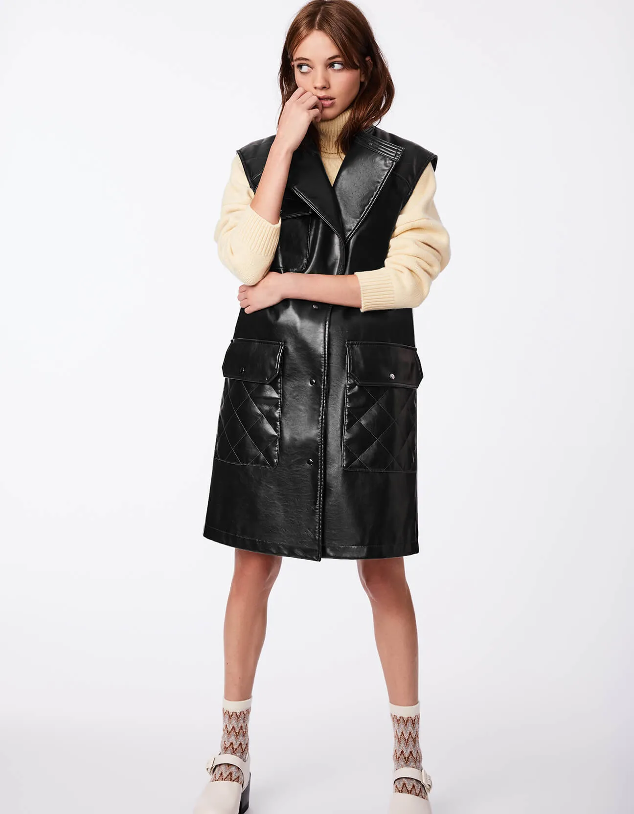 VEGAN LEATHER VEST COAT