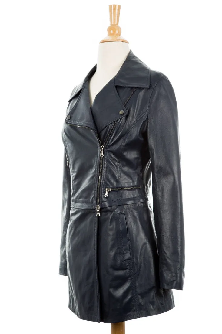 Vena Leather Convertible Trench/Biker Jacket