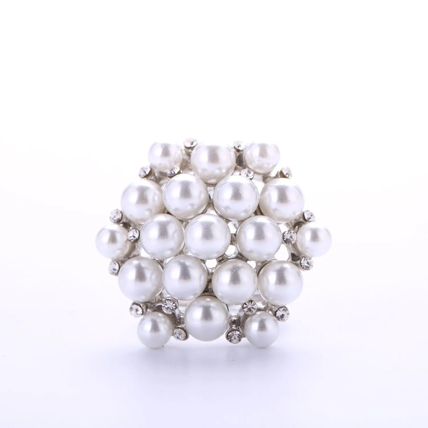 Women's Fashion Silk Scarf Buckle Silver Pearl and Crystal Clip Ring BUK004